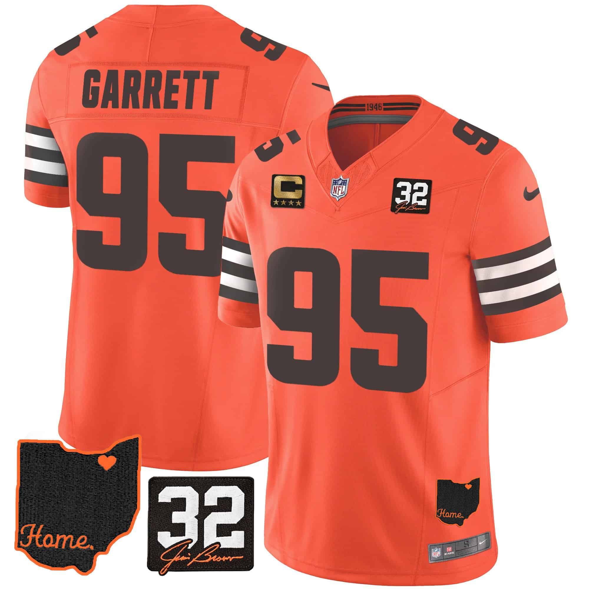 Men Cleveland Browns #95 Garrett Orange Memorial Home Patch 2024 Nike NFL Jersey